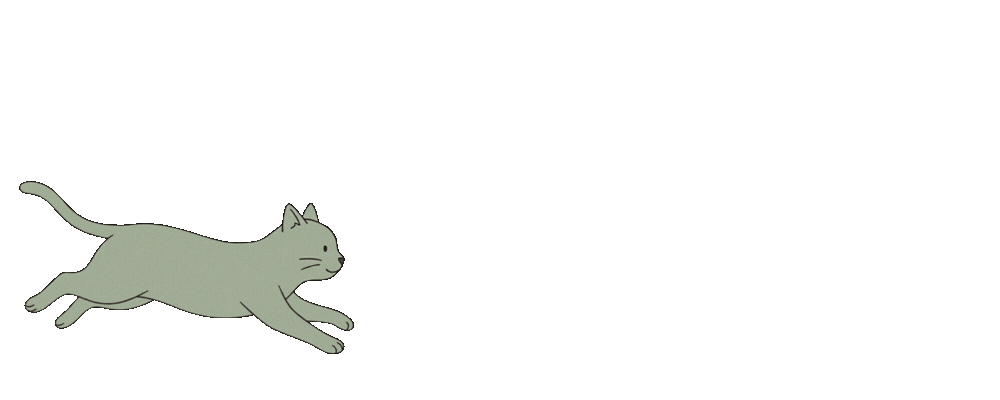 Light green cartoon cat running on a muted olive green background, perfect for playful pet-themed decor.