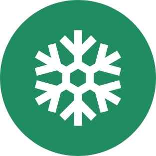Weiße Schneeflocke vor grünem Kreis.
